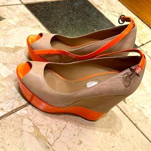 Nude and Orange Strap Wedge.Grown Out Of My High Heel Stage Need Them Gone.